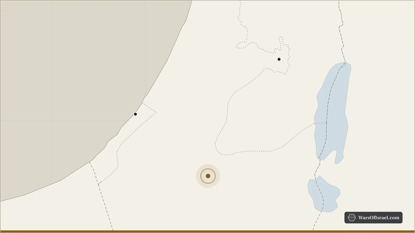 מפה של האזור שבה מסומן המיקום של באר שבע, עזה, ירושלים